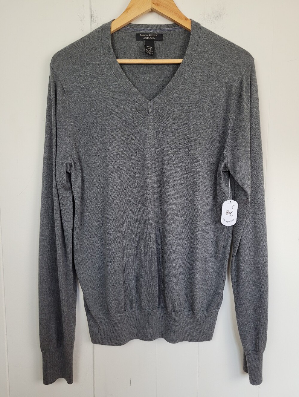 Banana Republic Medium Mens Grey Luxury Blend Silk Cotton Cashmere V-Neck Sweat